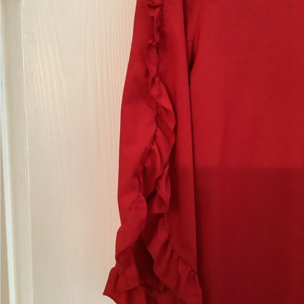 Red Ruffle Sleeve Blouse - Picture 2 of 4